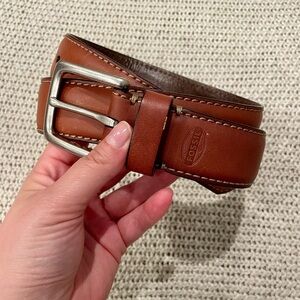 Fossil Brown Genuine Leather Belt with Silver Buckle